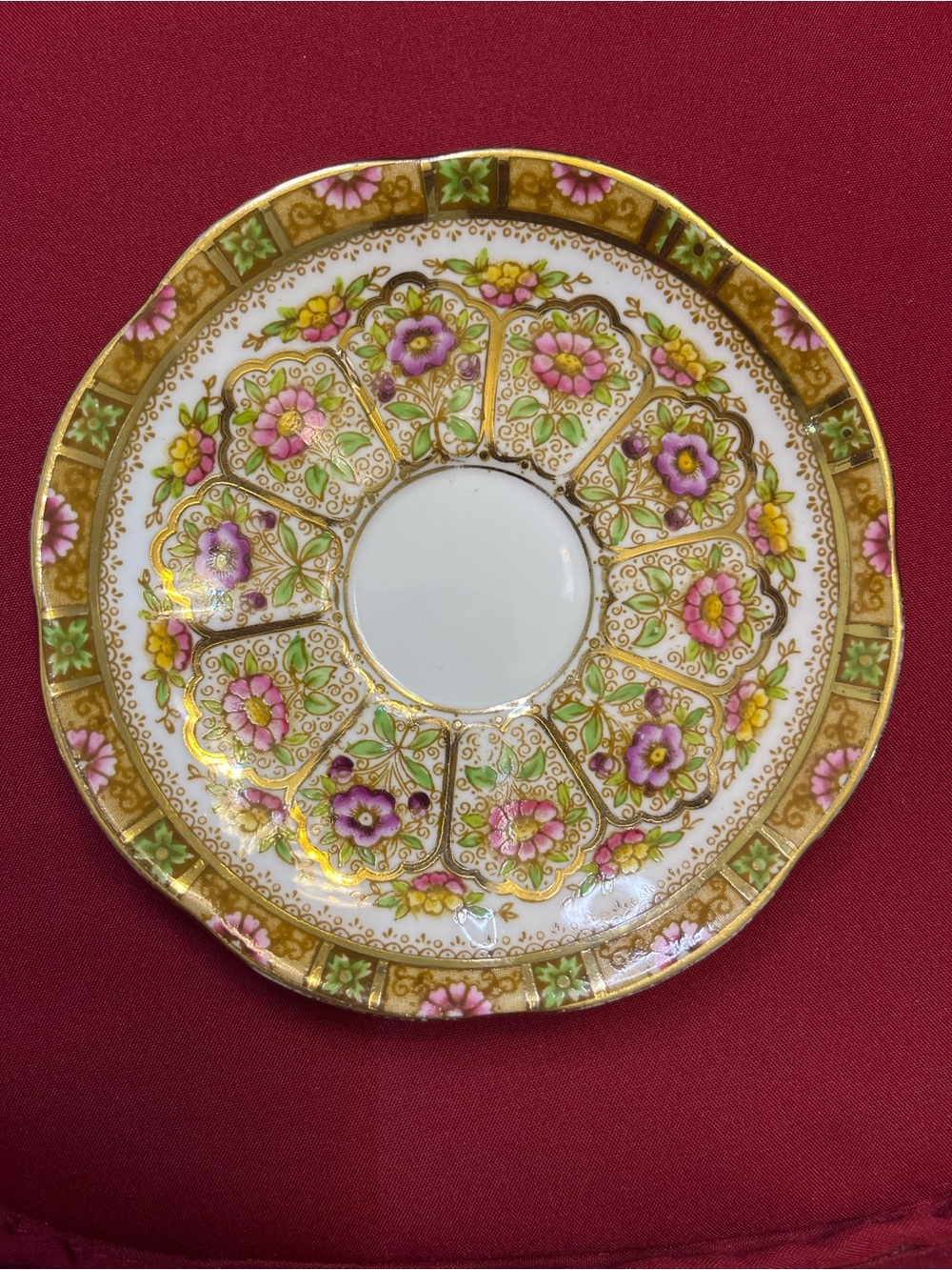 Royal Albert Porcelain Saucer with Pink, Green & Gold Floral Design